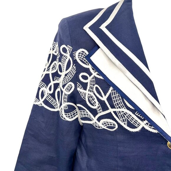 VINTAGE BELLDINI NAVY BLUE WHITE OVERSIZED NAUTICAL BLAZER JACKET - 14 - Picture 3 of 11